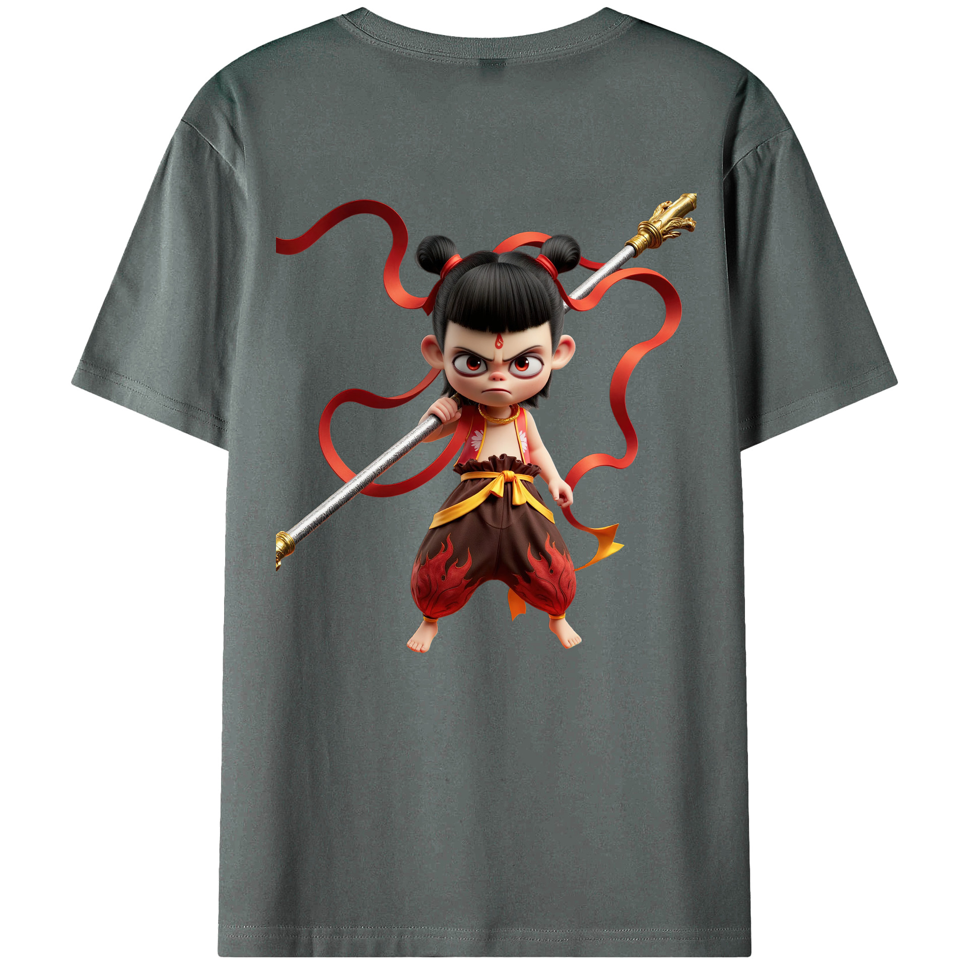 （画像用） Ne Zha 2 ナタ 魔童の大暴れ 綿100％ メンズ半袖Tシャツ（バックプリント） 通気性